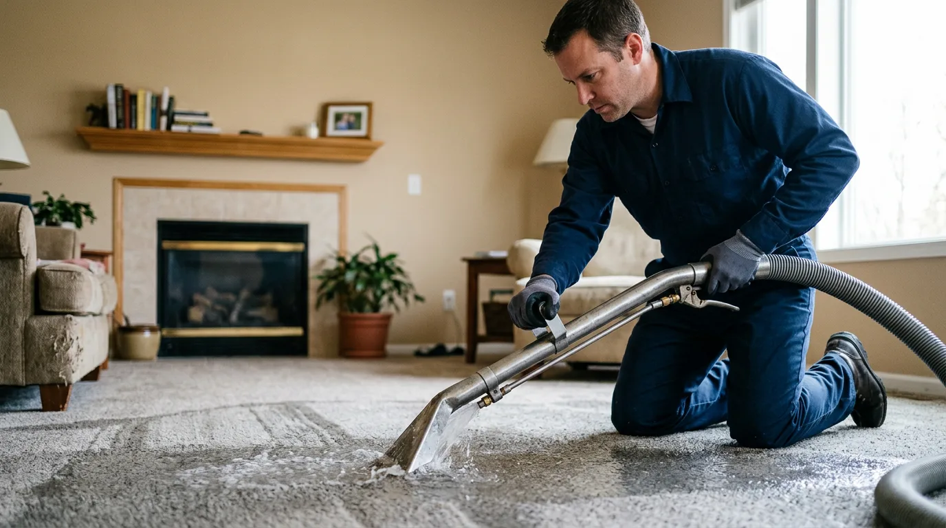 Water damage restoration technician working near Keota, OK